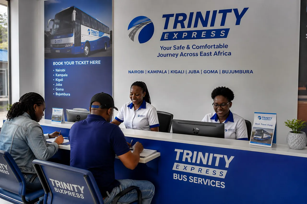 Trinity Express booking office staff assisting passengers at the customer service desk