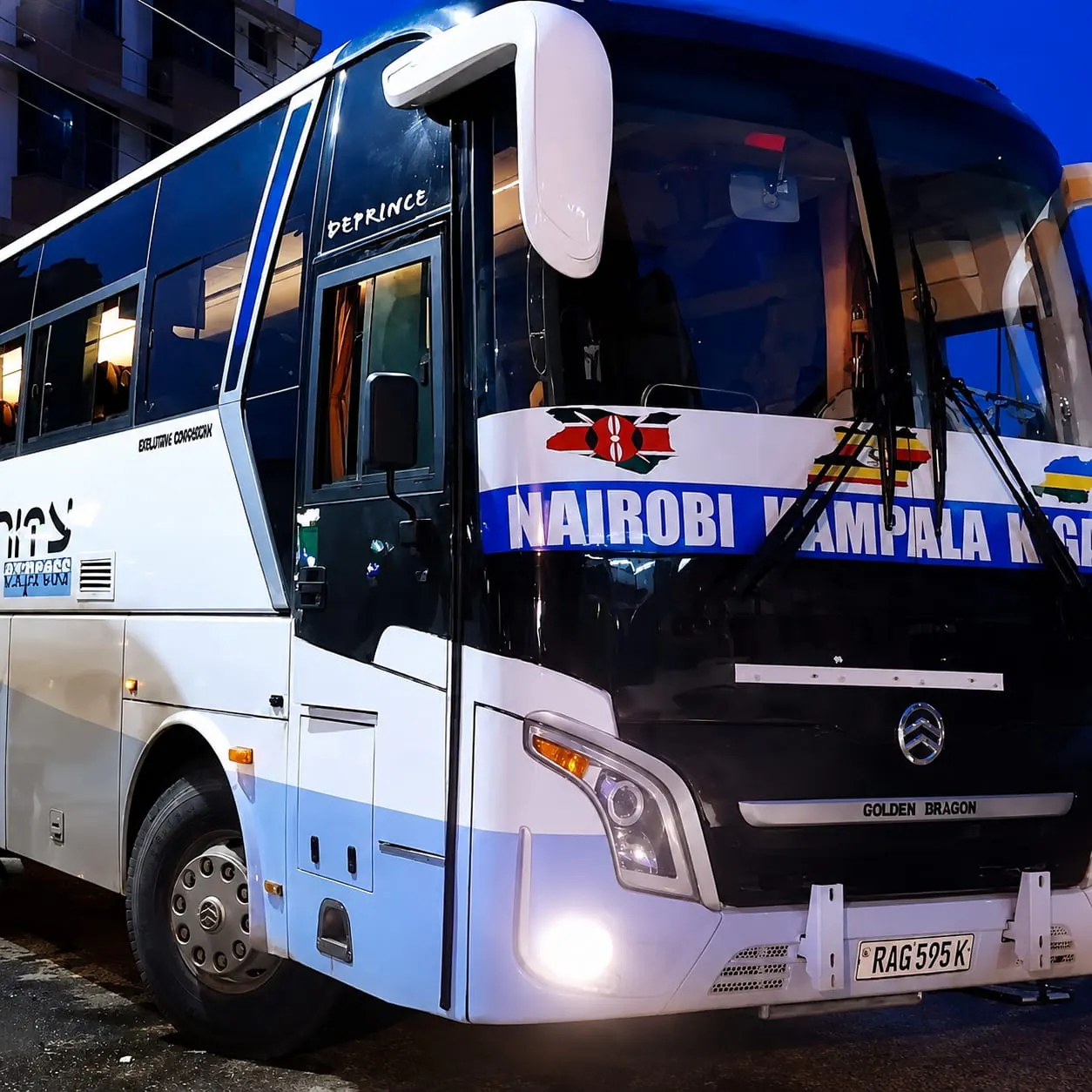 Trinity Express Nairobi Kampala coach prepared for night travel